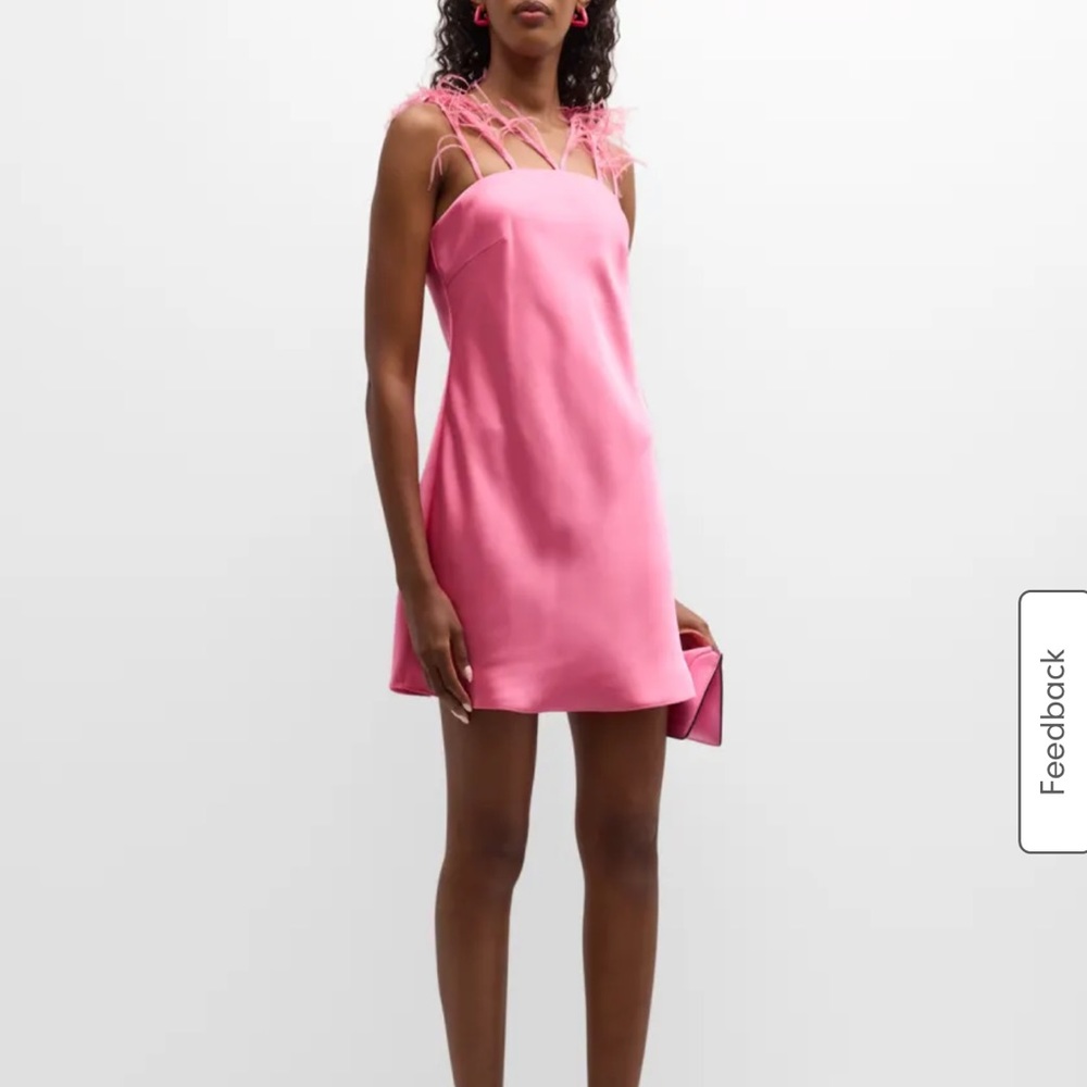 Cult Gaia Ostrich-Feather Satin Mini Dress Pink